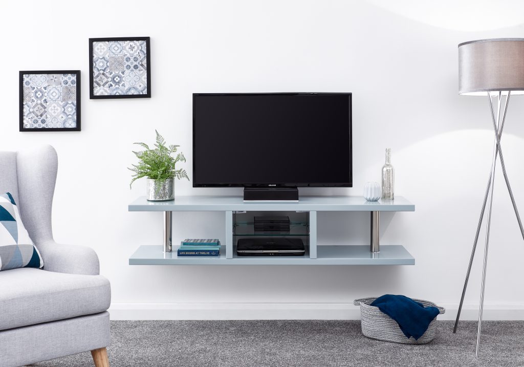 GFW Polar High Gloss Wall Mounted  LED TV Unit -Grey