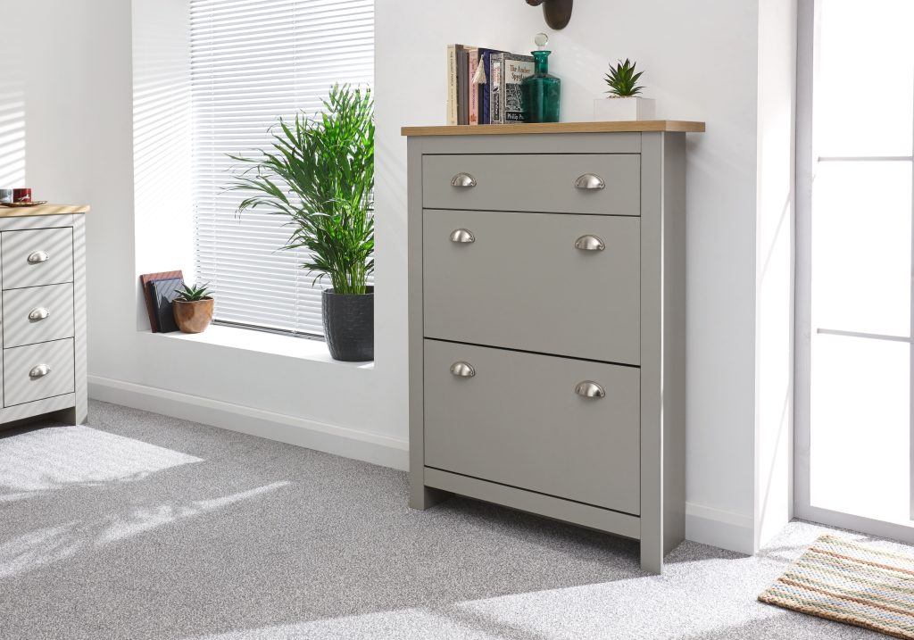 GFW Lancaster 2 Drawer 1 Drawer Shoe Cabinet -Grey