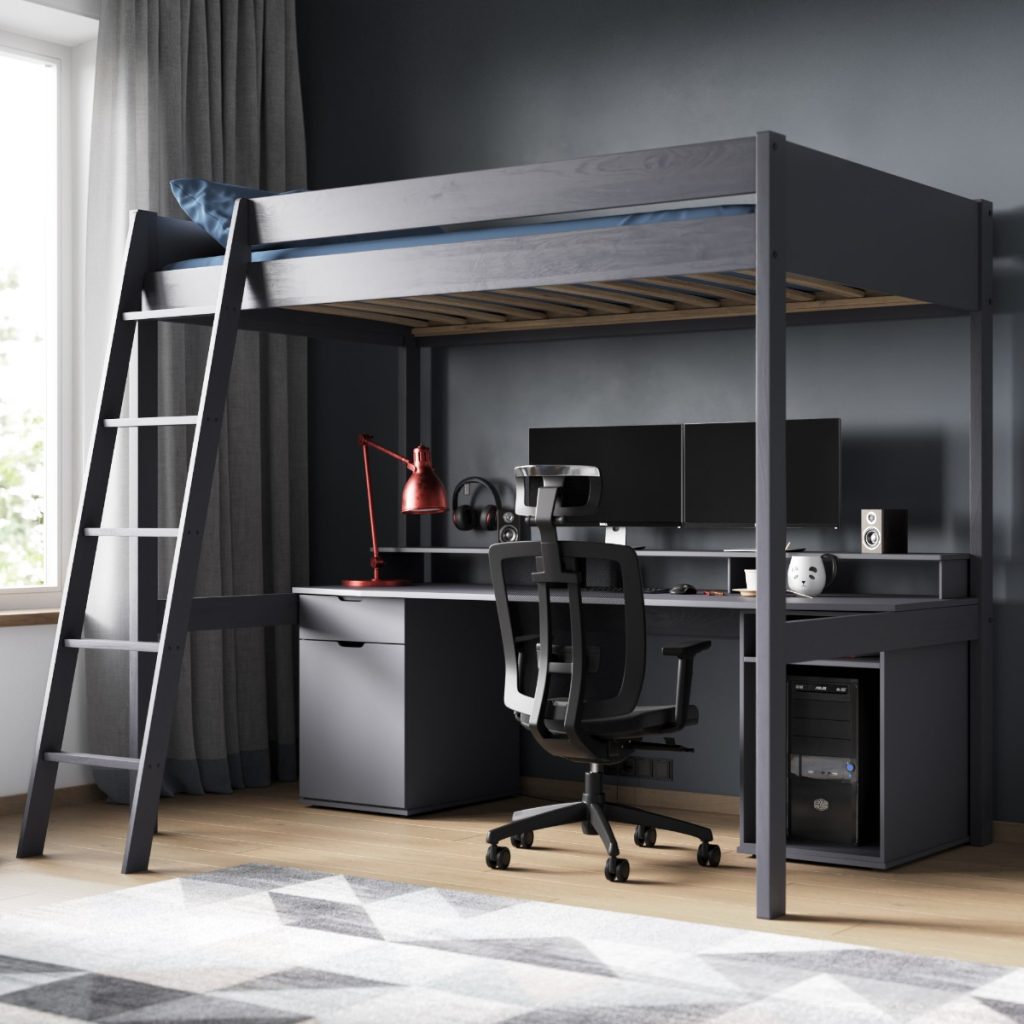 Noomi Tera Solid Wood Small Double Gaming High Sleeper Grey (FSC-Certified)