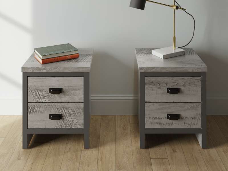 GFW Boston 2 Drawer Bedside Table Pair-Grey