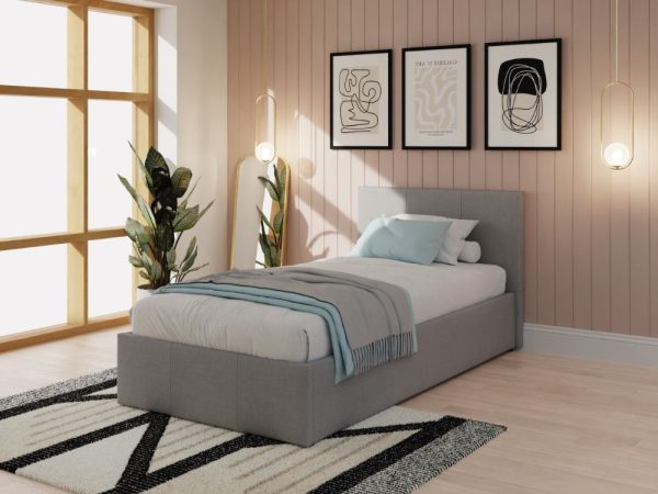 GFW End Lift Ottoman Bed Single Grey Fabric | Bed Sava