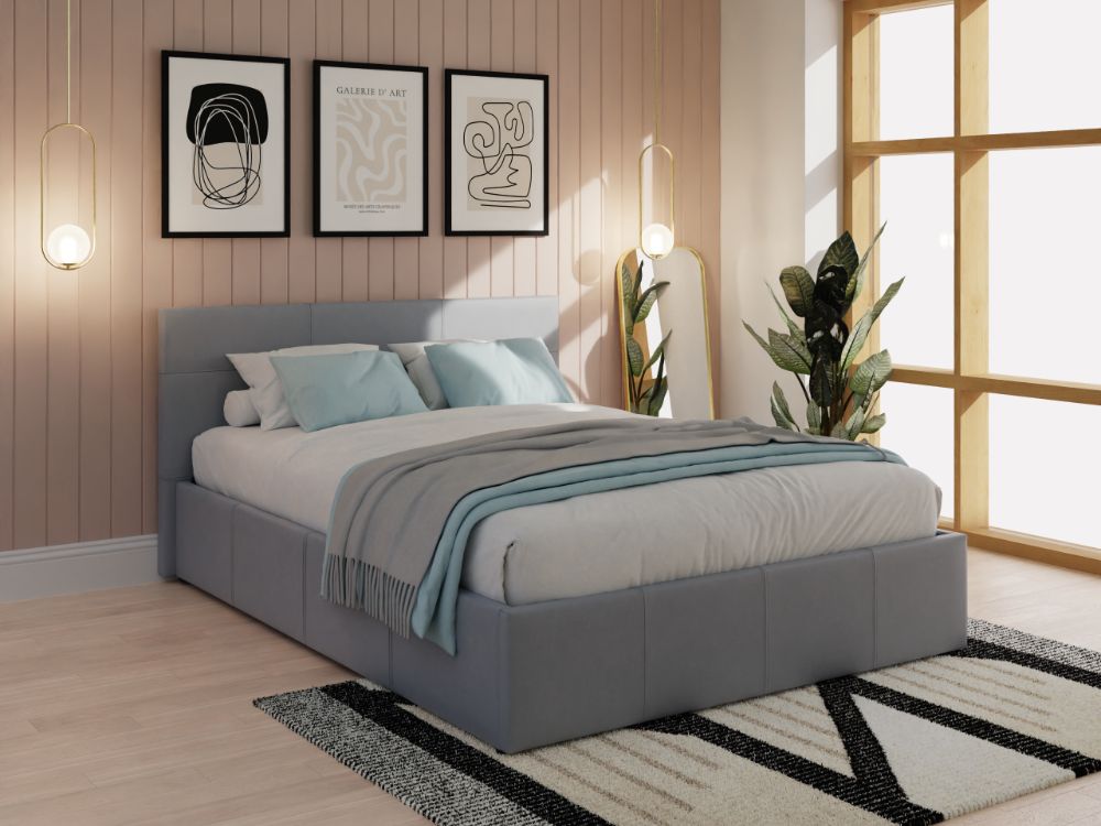 GFW End Lift Ottoman Bed-Kingsize-Grey Faux Leather