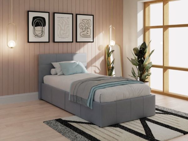 GFW End Lift Ottoman Bed Single Grey Faux Leather | Bed Sava
