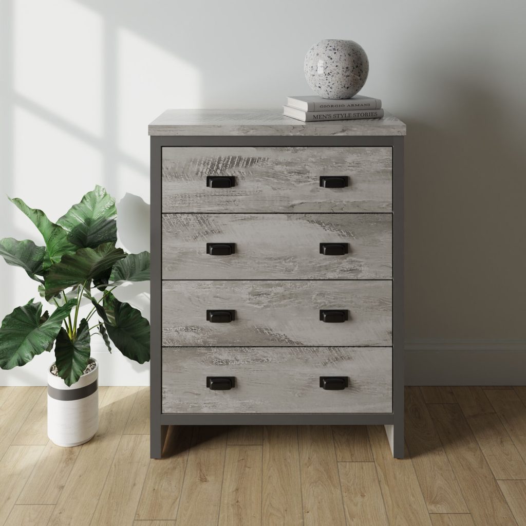 GFW Boston 4 Drawer Chest of Drawers-Grey