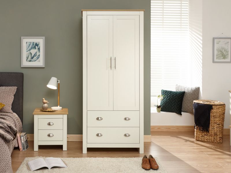 GFW Lancaster 2 Door 2 Drawer Wardrobe-Cream
