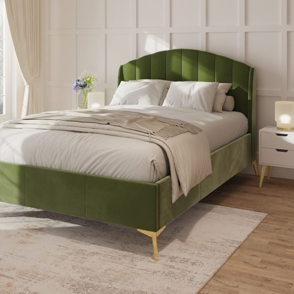 GFW Pettine End Lift Ottoman Storage Bed-Green-Double