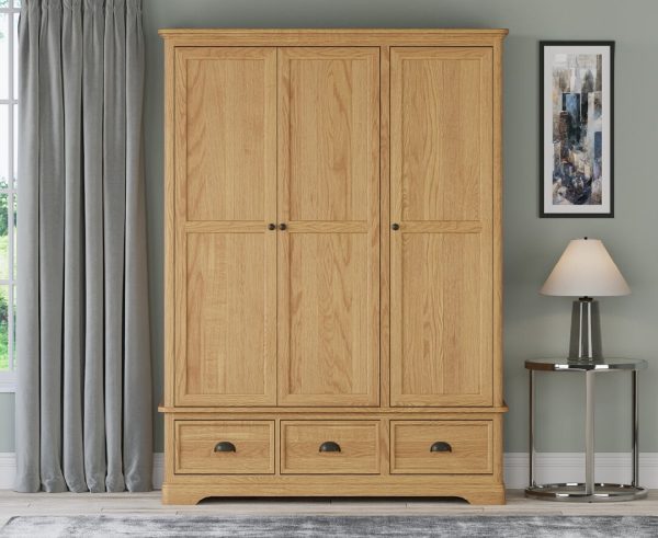 Cambridge Solid Oak Triple Wardrobe | Bed Sava