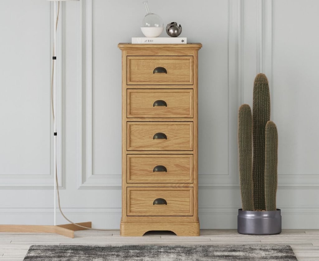 Cambridge Solid Oak 5 Drawer Tallboy