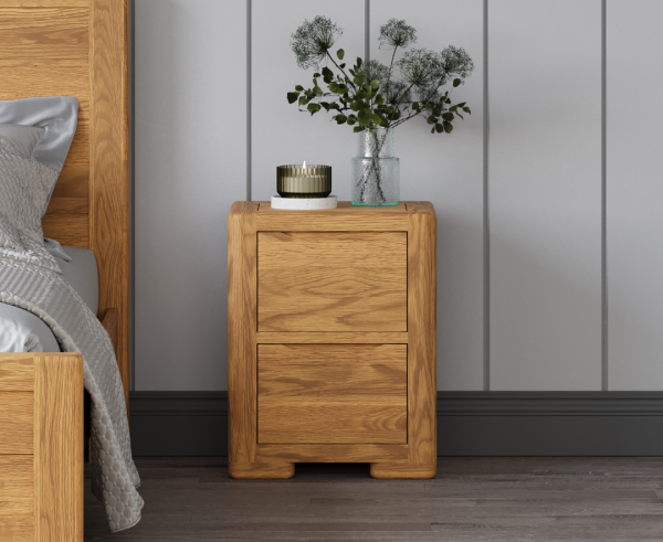 Harper Solid Oak 2 Drawer Bedside Chest | Bed Sava
