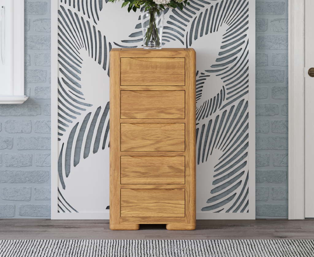 Harper Solid Oak 5 Drawer Tallboy