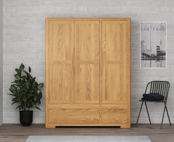 Harper Solid Oak Triple Wardrobe | Bed Sava