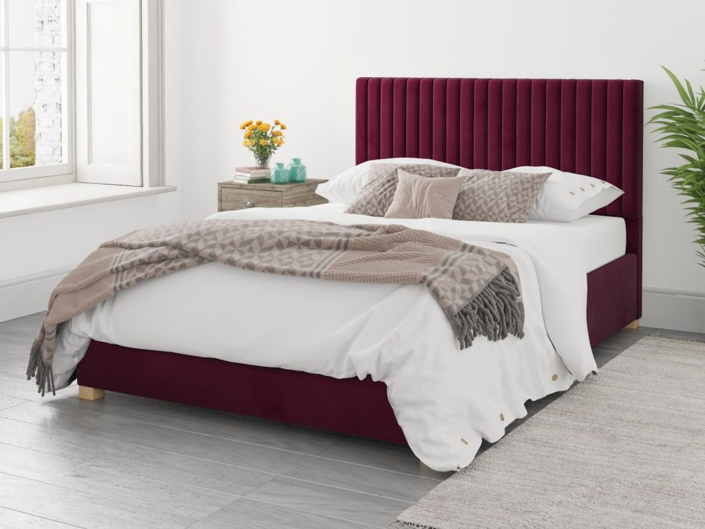 Aspire Grant Ottoman Bed Plush Velvet Berry - Double