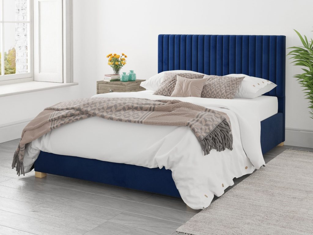 Aspire Grant Ottoman Bed Plush Velvet Navy - Small Double