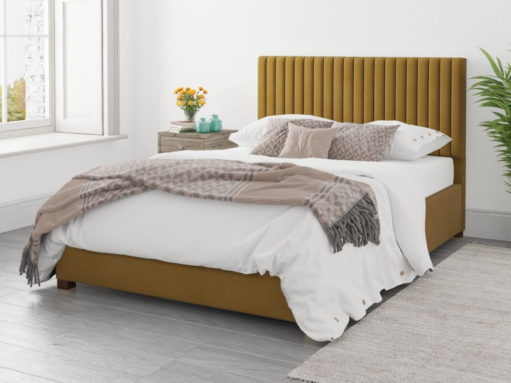 Aspire Grant Ottoman Bed Plush Velvet Ochre - Small Double