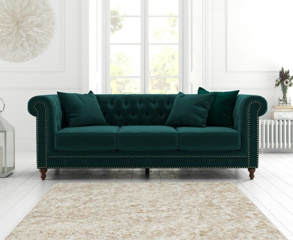 Westminster Chesterfield Green Velvet 3 Seater Sofa