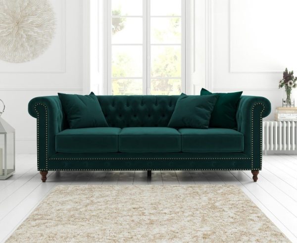 Westminster Chesterfield Green Velvet 3 Seater Sofa | Bed Sava