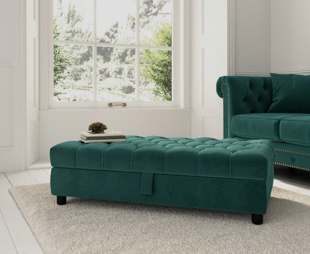 Mayfair Green Velvet Storage Footstool