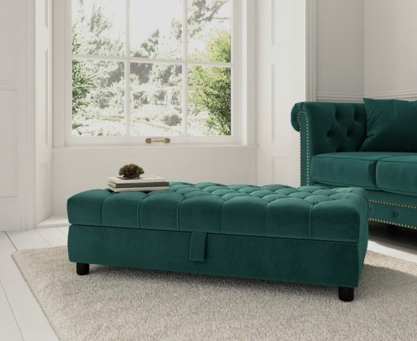 Mayfair Green Velvet Storage Footstool | Bed Sava
