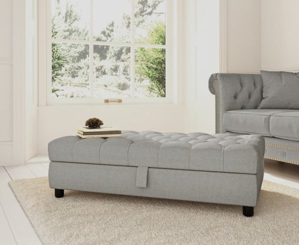 Mayfair Grey Linen Fabric Storage Footstool | Bed Sava