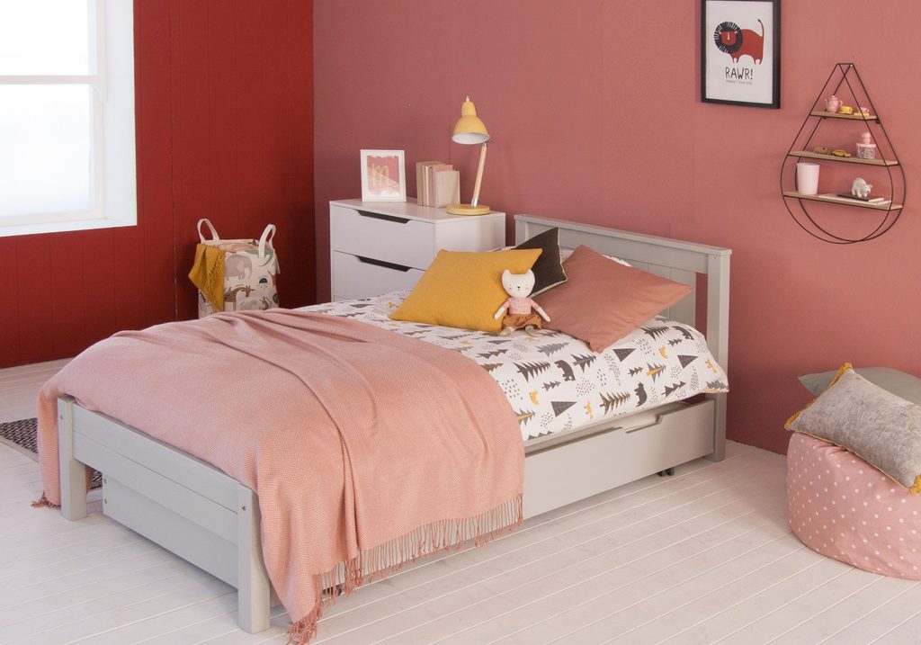 Little Folks Classic Beech Bed Frame & Trundle Dove Grey