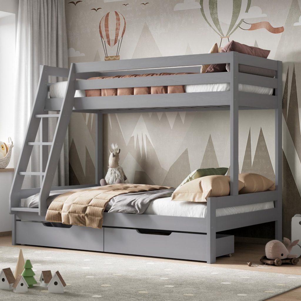 Noomi Nora Solid Wood Triple Bunk Bed Grey (FSC-Certified)