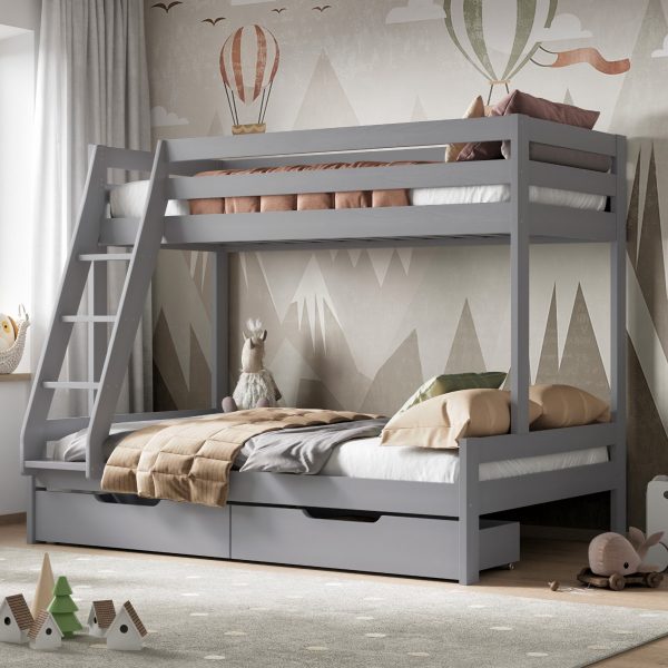 Noomi Nora Solid Wood Triple Bunk Bed Grey FSC Certified | Bed Sava
