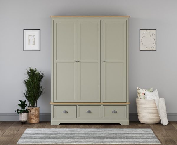 Brampton Soft Green Painted Triple Wardrobe | Bed Sava