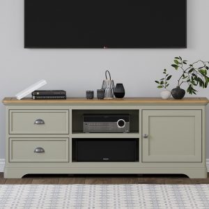 Brampton Soft Green Painted Super Wide TV Cabinet | Bed Sava