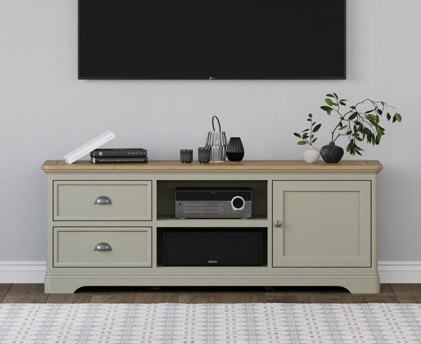 Brampton Soft Green Painted Super Wide TV Cabinet | Bed Sava