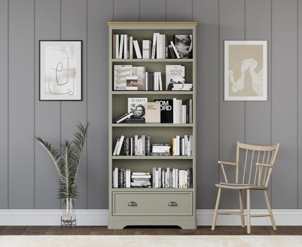 Brampton Soft Green Painted Tall Bookcase | Bed Sava