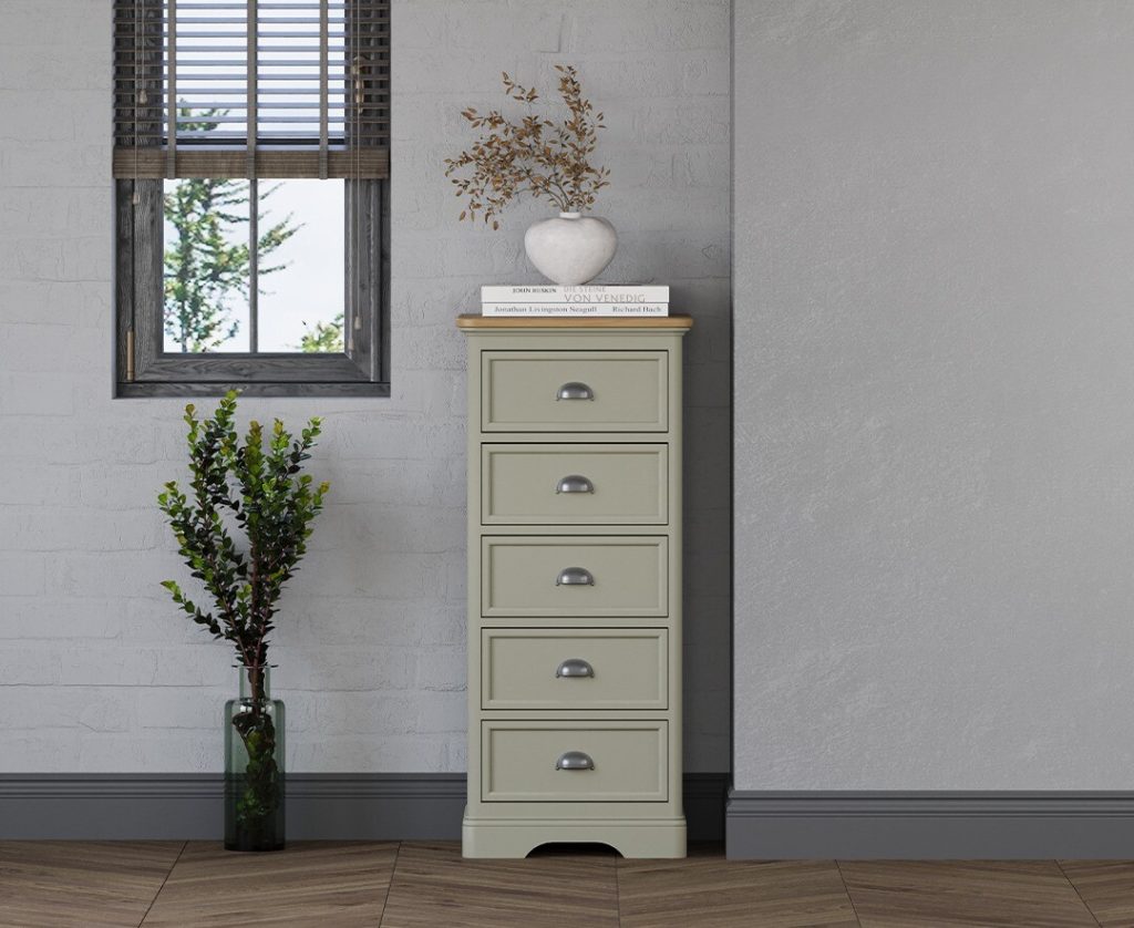 Brampton Soft Green Painted 5 Drawer Tallboy