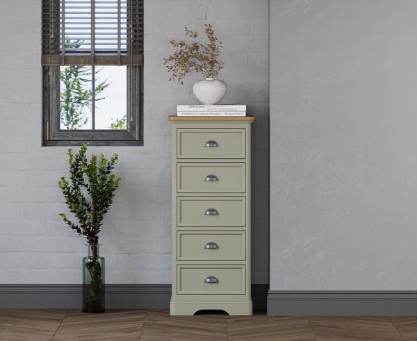 Brampton Soft Green Painted 5 Drawer Tallboy | Bed Sava
