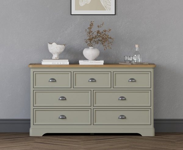 Brampton Soft Green Painted Wide Chest Of Drawers | Bed Sava