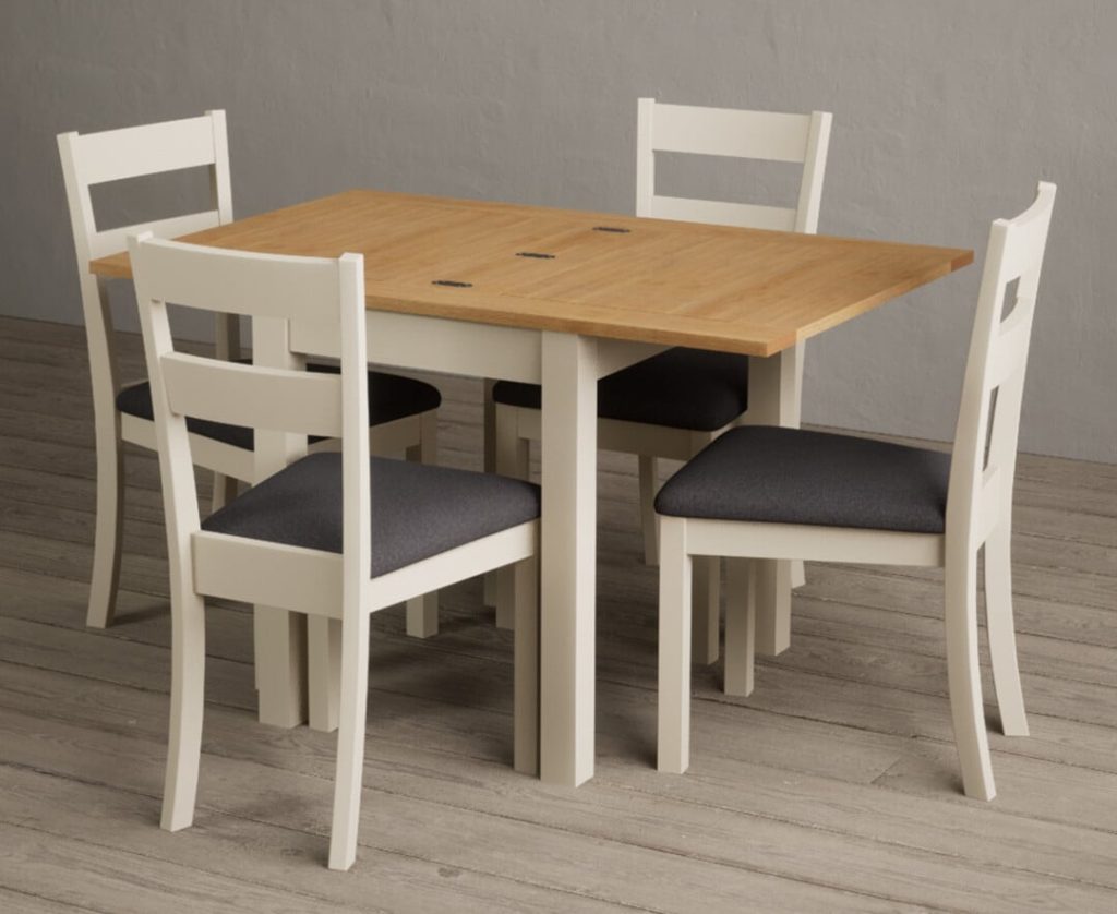 Extending Hadleigh Oak and Cream Painted Dining Table with 6 Charcoal Grey Kendal Chairs