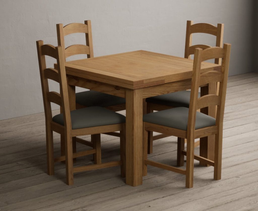 Extending Buxton 90cm Solid Oak Dining Table with 6 Grey Alton Chairs