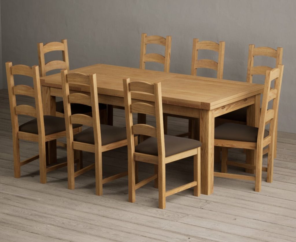 Extending Buxton 180cm Solid Oak Dining Table with 6 Grey Alton Chairs