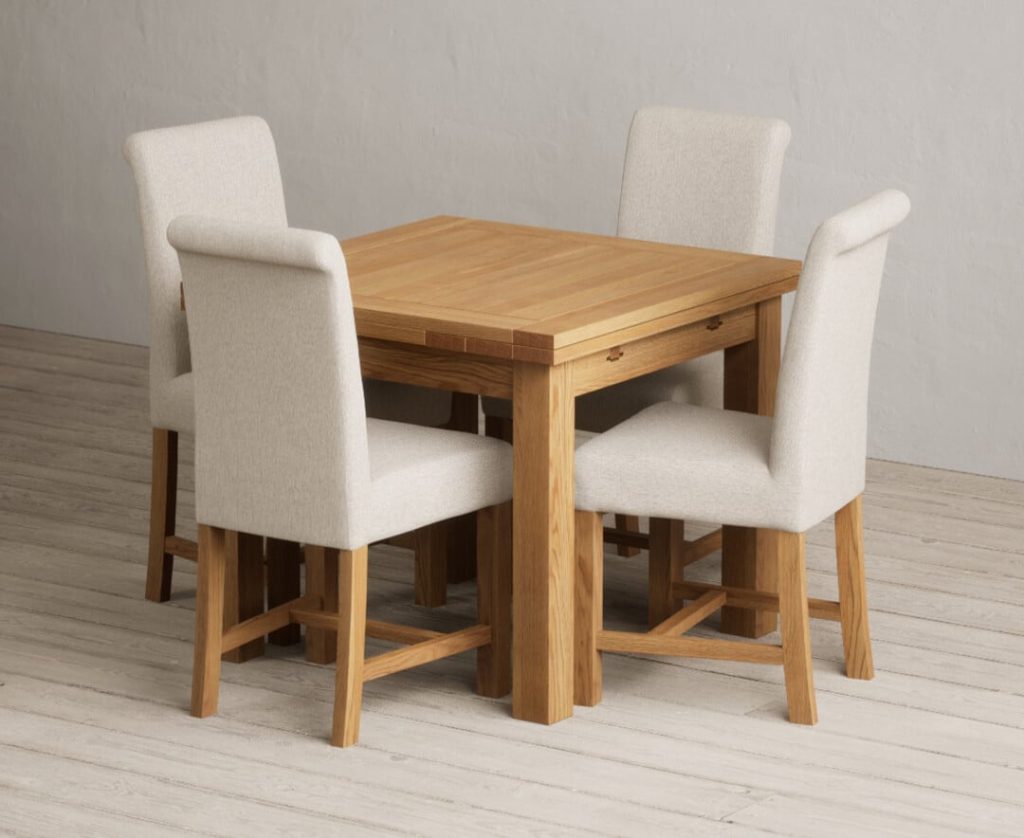 Extending Buxton 90cm Solid Oak Dining Table with 6 Brown Scroll Back Chairs