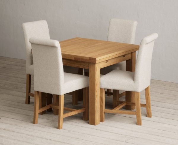 Extending Buxton 90cm Solid Oak Dining Table with 4 Brown Scroll Back Chairs | Bed Sava