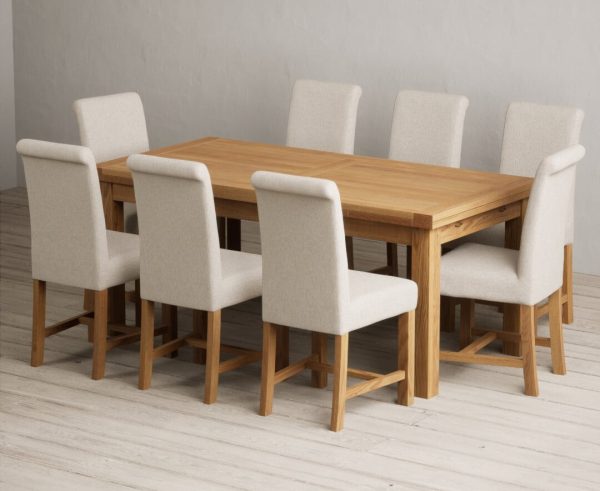 Extending Buxton 180cm Solid Oak Dining Table with 6 Brown Scroll Back Chairs | Bed Sava