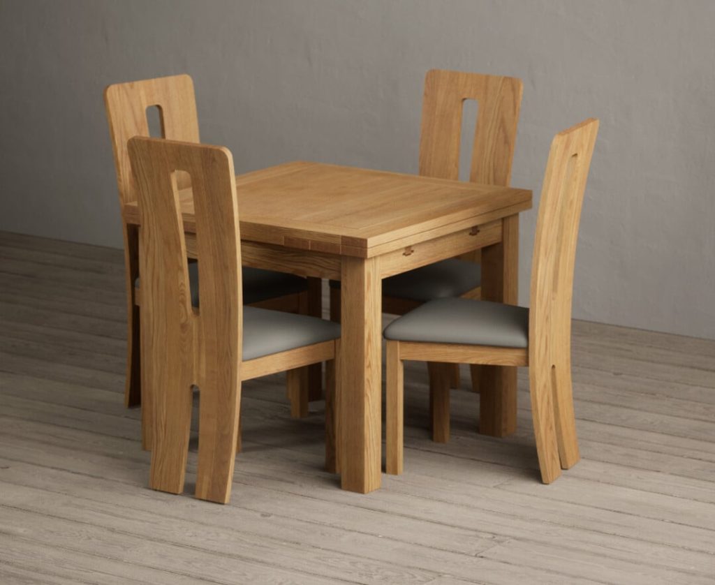 Extending Buxton 90cm Solid Oak Dining Table with 6 Black Lucca Chairs