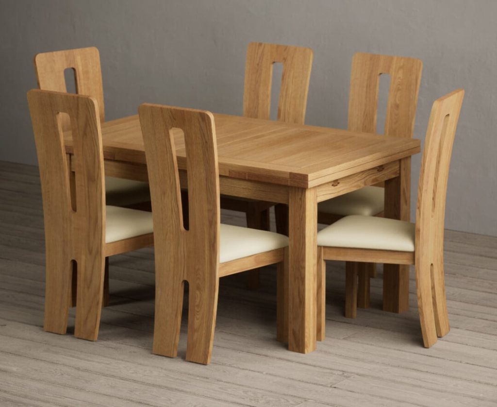 Extending Buxton 140cm Solid Oak Dining Table with 8 Grey Lucca Chairs