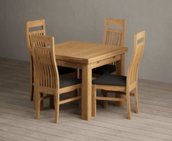 Extending Buxton 90cm Solid Oak Dining Table with 6 Brown Chairs | Bed Sava