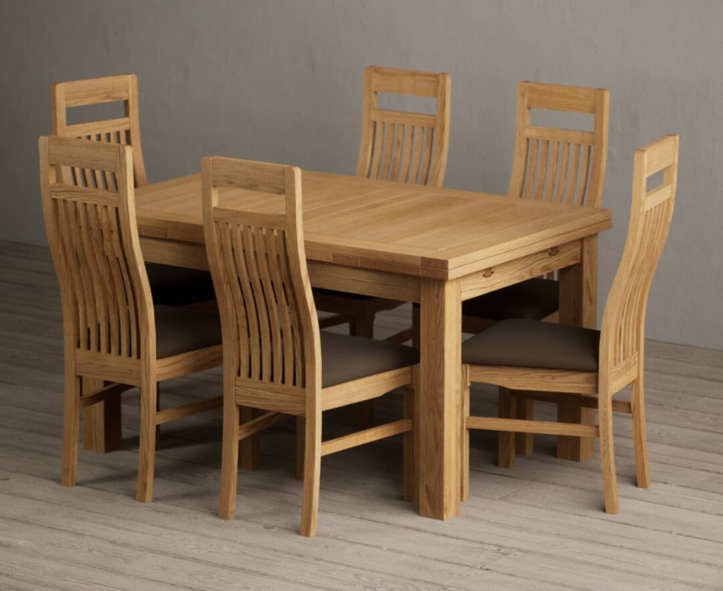 Extending Buxton 140cm Solid Oak Dining Table with 8 Cream  Chairs