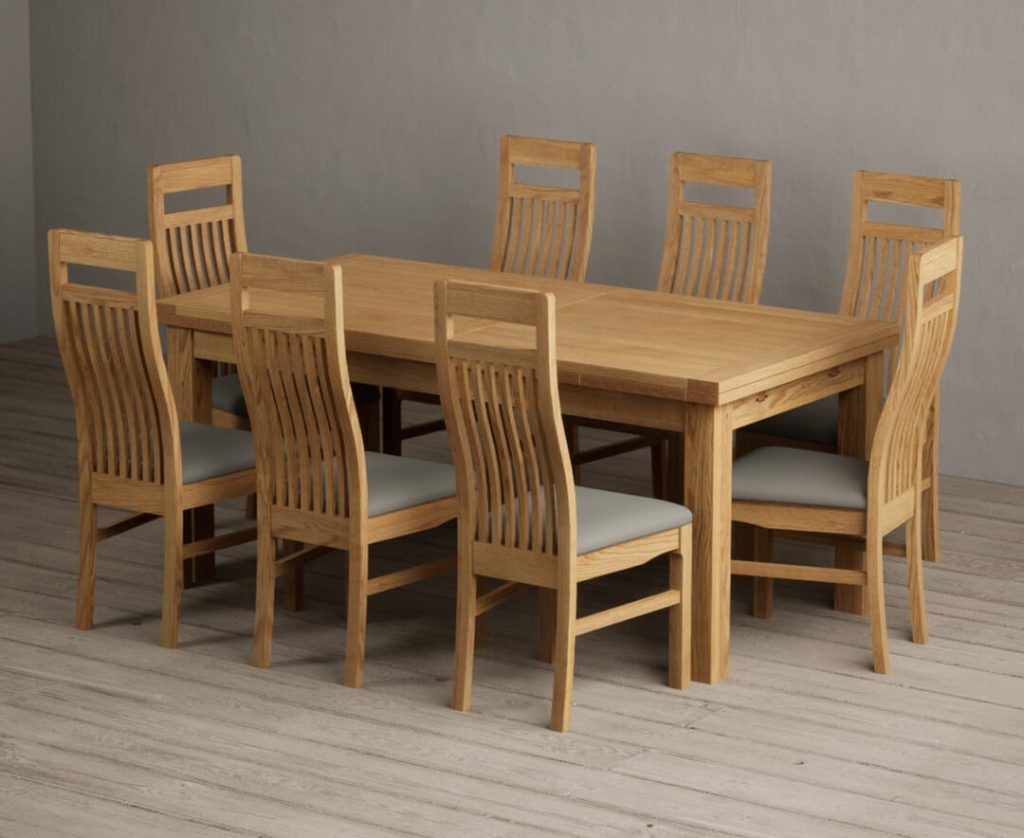 Extending Buxton 180cm Solid Oak Dining Table with 8 Black  Chairs