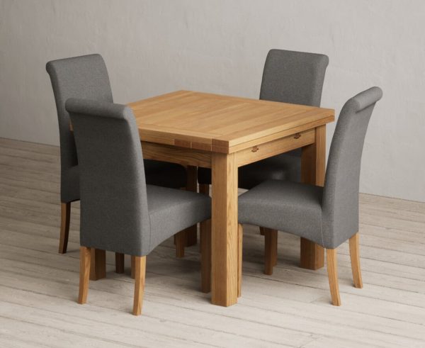 Extending Buxton 90cm Solid Oak Dining Table with 6 Natural Scroll Back Chairs | Bed Sava