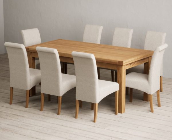Extending Buxton 180cm Solid Oak Dining Table with 6 Natural Scroll Back Chairs | Bed Sava