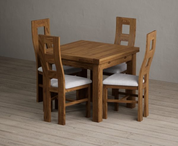 Extending Buxton 90cm Rustic Solid Oak Dining Table with 4 Charcoal Grey Rustic Solid Oak Chairs | Bed Sava
