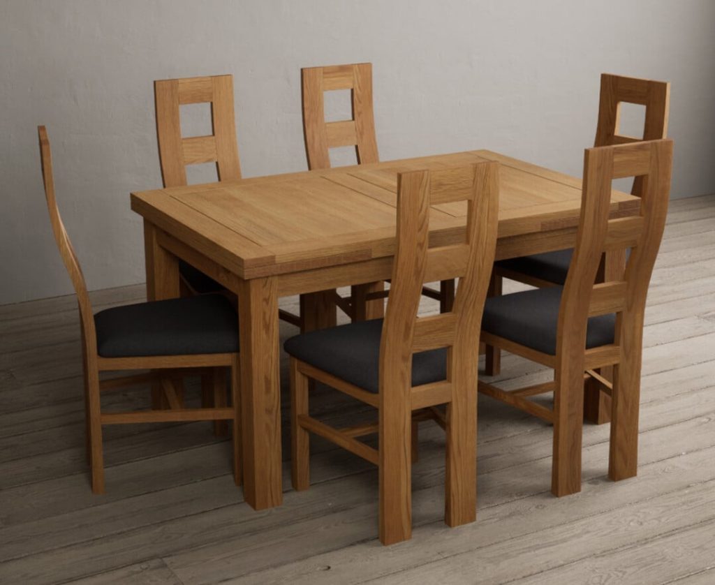 Extending Buxton 140cm Solid Oak Dining Table with 8 Linen Natural Chairs
