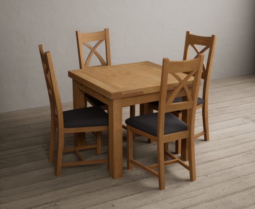 Extending Buxton 90cm Solid Oak Dining Table with 6 Linen Natural Solid Oak Chairs