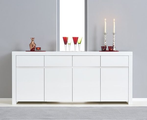 Newark 4 Door 4 Drawer White High Gloss Sideboard | Bed Sava